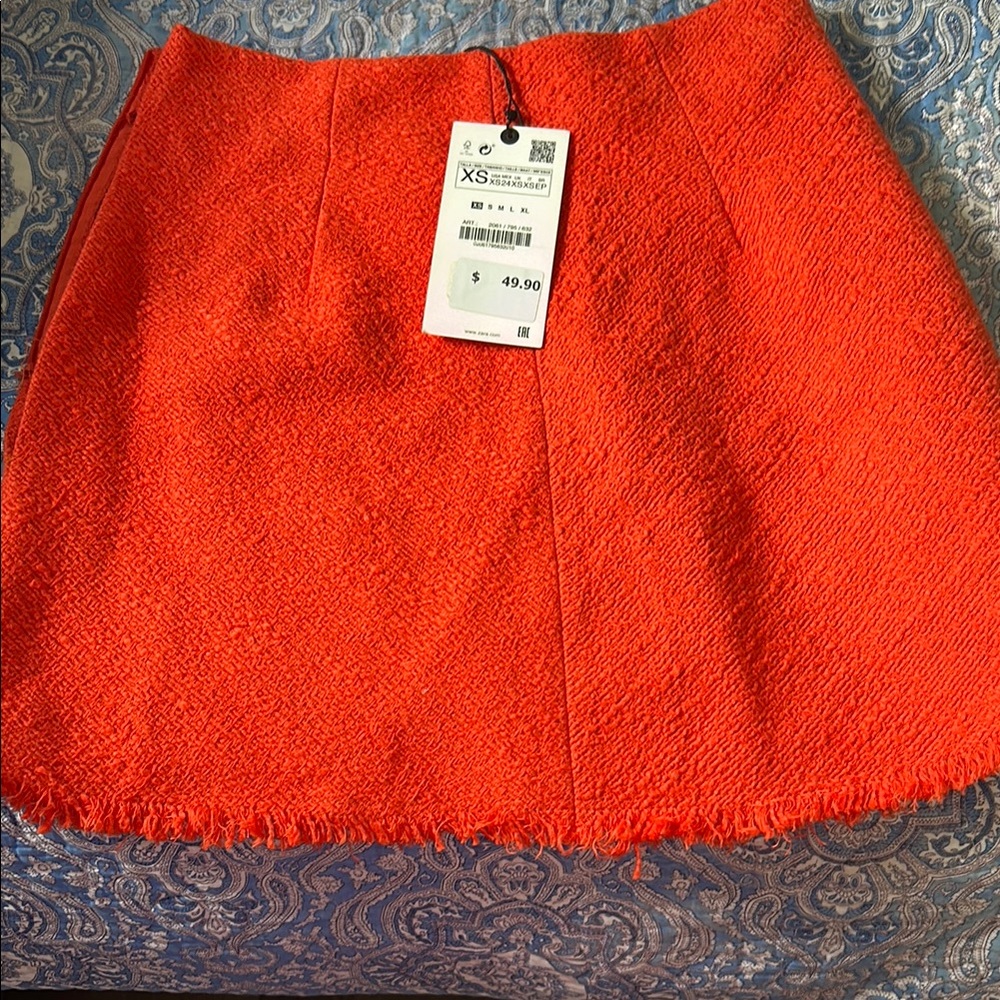 Zara Orange A-Line Mini Skirt for Work